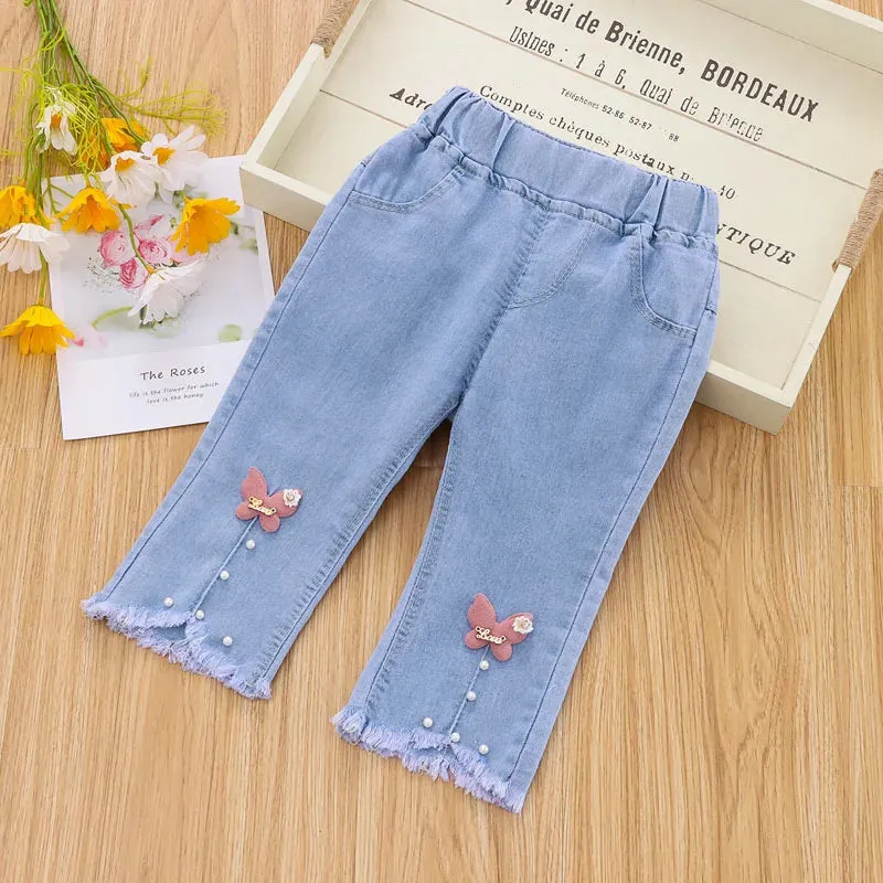 1-5 Years Children Girls Jeans Autumn Cropped Trousers Kids Spring Flare Pants Girls Bottoms