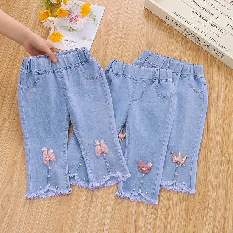 1-5 Years Children Girls Jeans Autumn Cropped Trousers Kids Spring Flare Pants Girls Bottoms