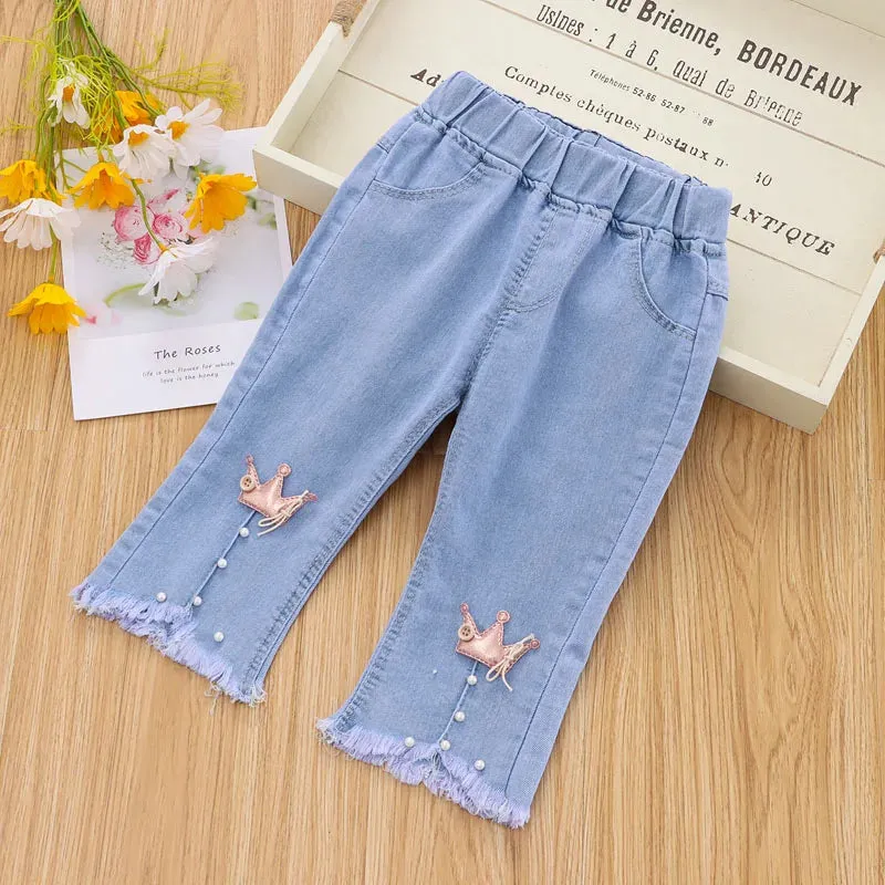 1-5 Years Children Girls Jeans Autumn Cropped Trousers Kids Spring Flare Pants Girls Bottoms