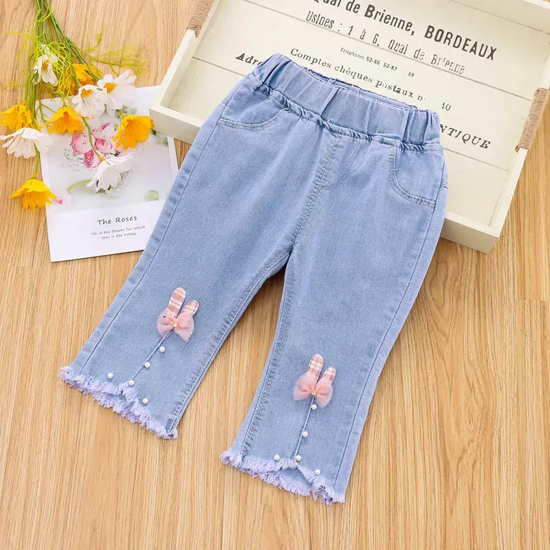 1-5 Years Children Girls Jeans Autumn Cropped Trousers Kids Spring Flare Pants Girls Bottoms