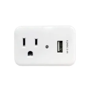 1 Outlet Power Tap - 150J Surge protection, 1 Fast Charge USB Port - White