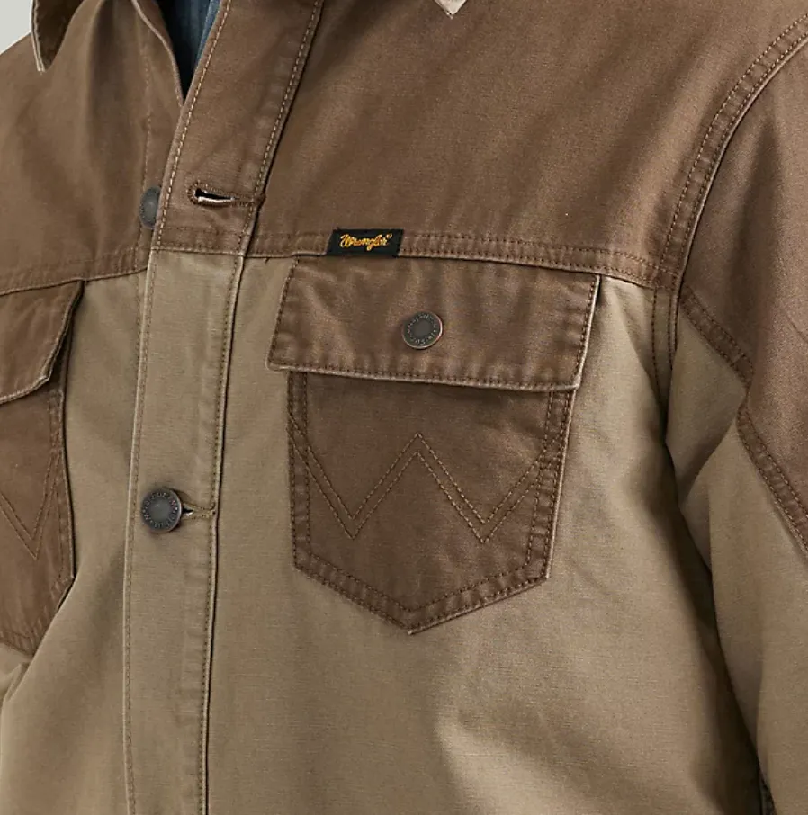 112352968- Wrangler Mixed Canvas Chore Jacket-Sandstone