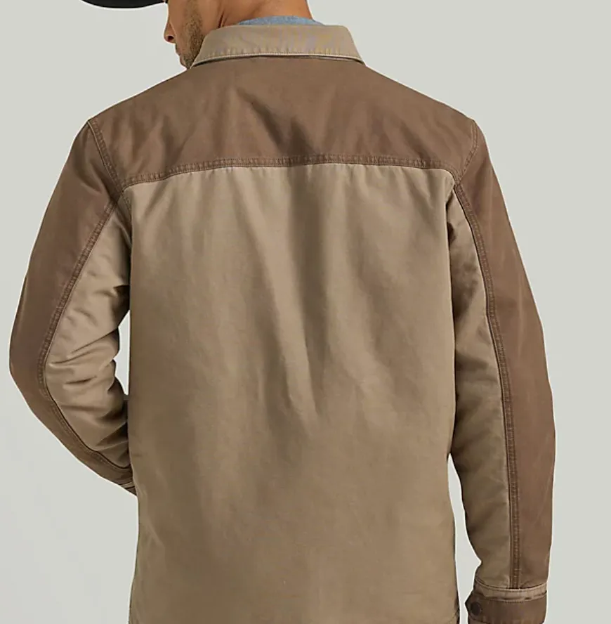 112352968- Wrangler Mixed Canvas Chore Jacket-Sandstone