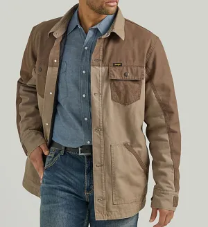 112352968- Wrangler Mixed Canvas Chore Jacket-Sandstone