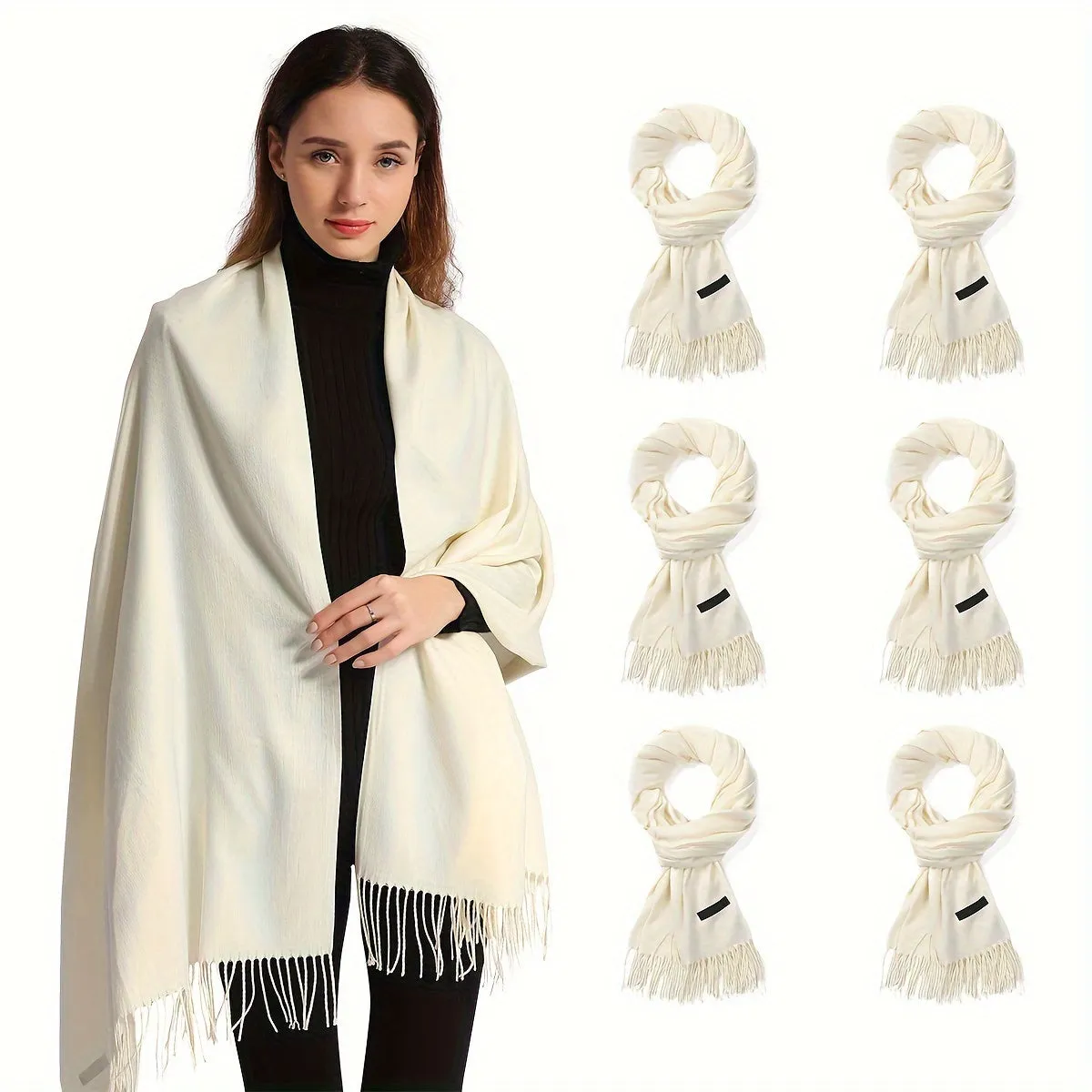 1/2/6pcs Ivory Pashmina Scarves For Women Silky Shawls And Wraps For Evening Dresses Soft Large Scarves Wedding Warm Stylish Solid Color