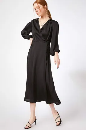 12793 Black Wrap Skirt Satin Dress