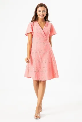 13149 Pink Embroidered Wrap Dress