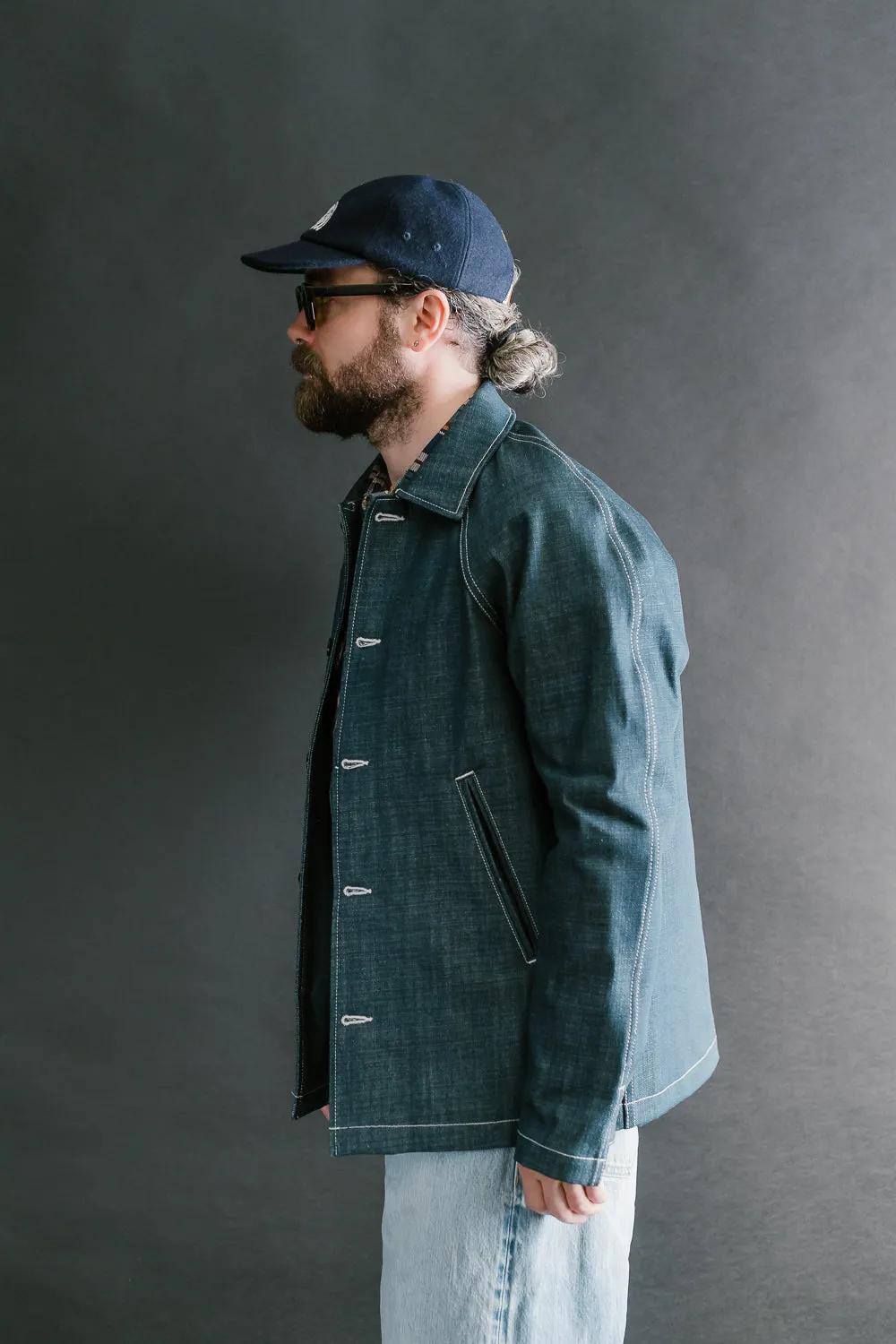 13oz Light Indigo Denim Peacoat - Blue