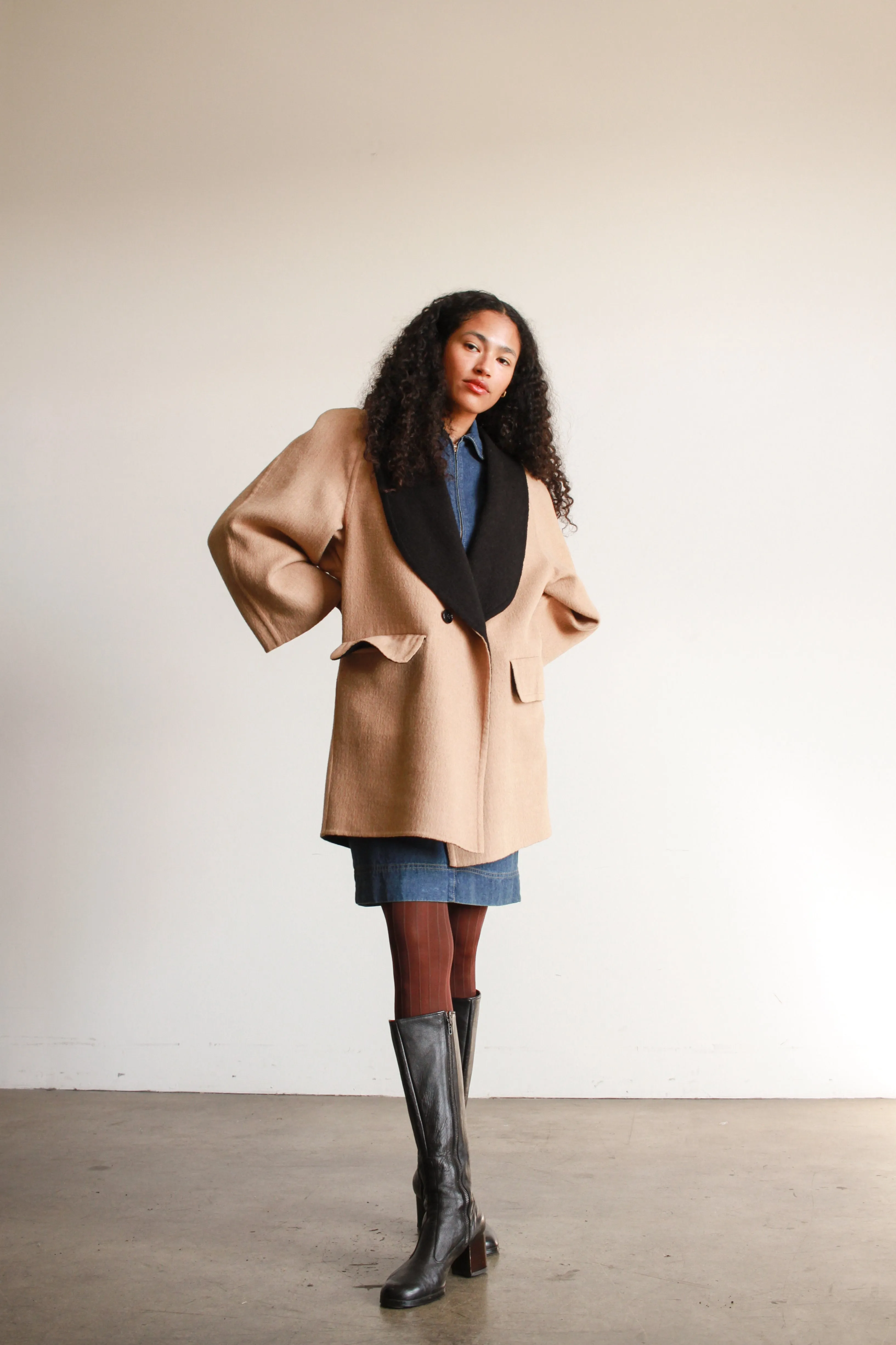 1980s Mila Schon Camel Wool Oversized Coat