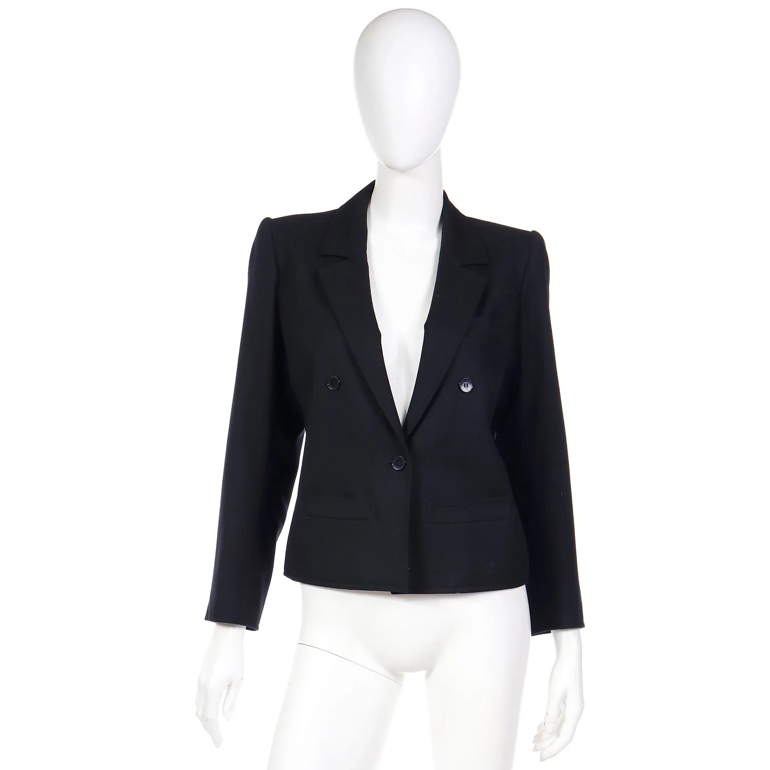 1984 Yves Saint Laurent Vintage Black Wool Cropped Jacket