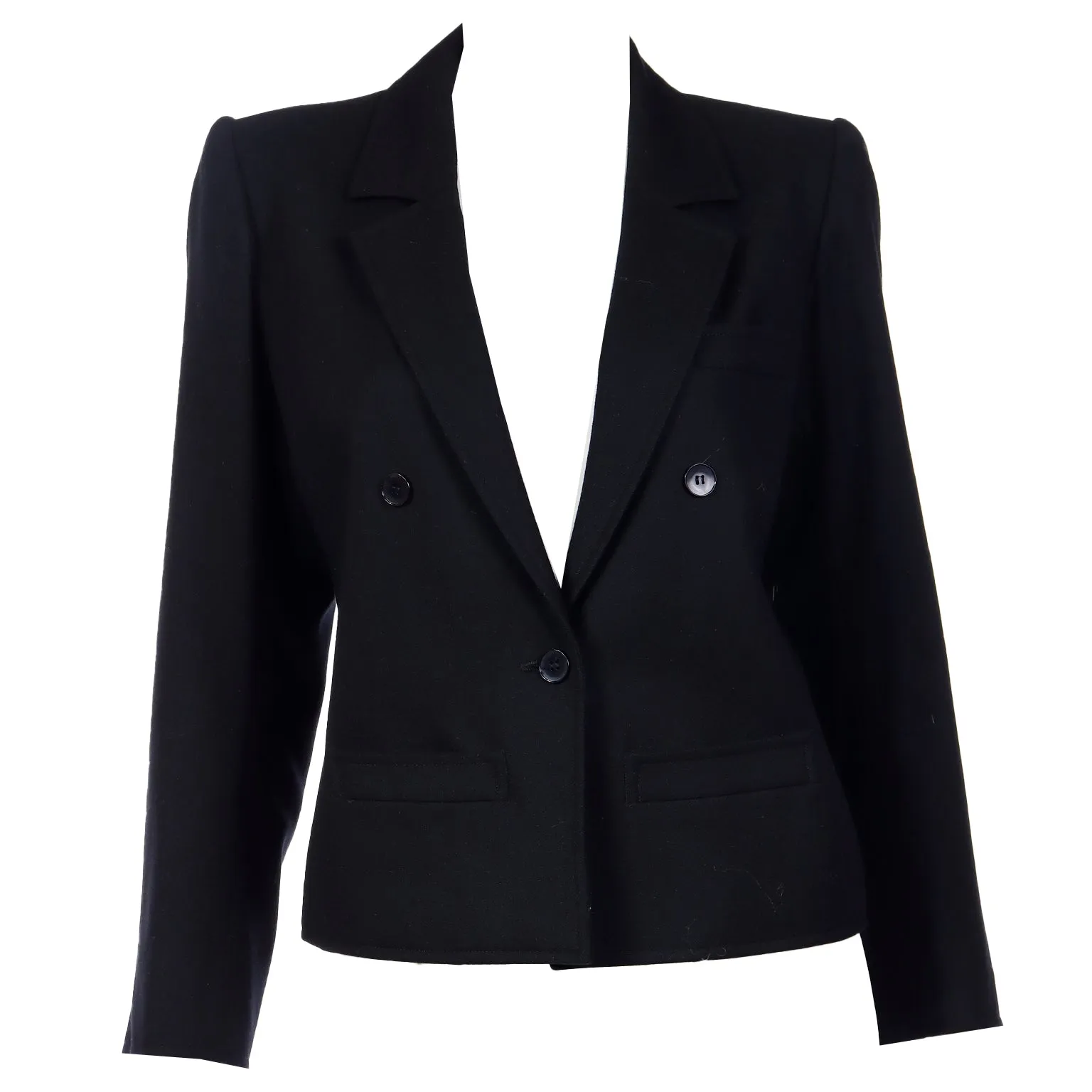 1984 Yves Saint Laurent Vintage Black Wool Cropped Jacket