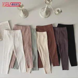 2024 Baby Boys Ribbed Leggings Spring Baby Girl Legging Cotton Candy Color Kids Pants Autumn Children Casual Trousers