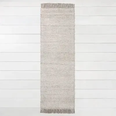 2'4" x 7' Bleached Jute Fringe Runner Gray - Hearth & Hand™ with Magnolia