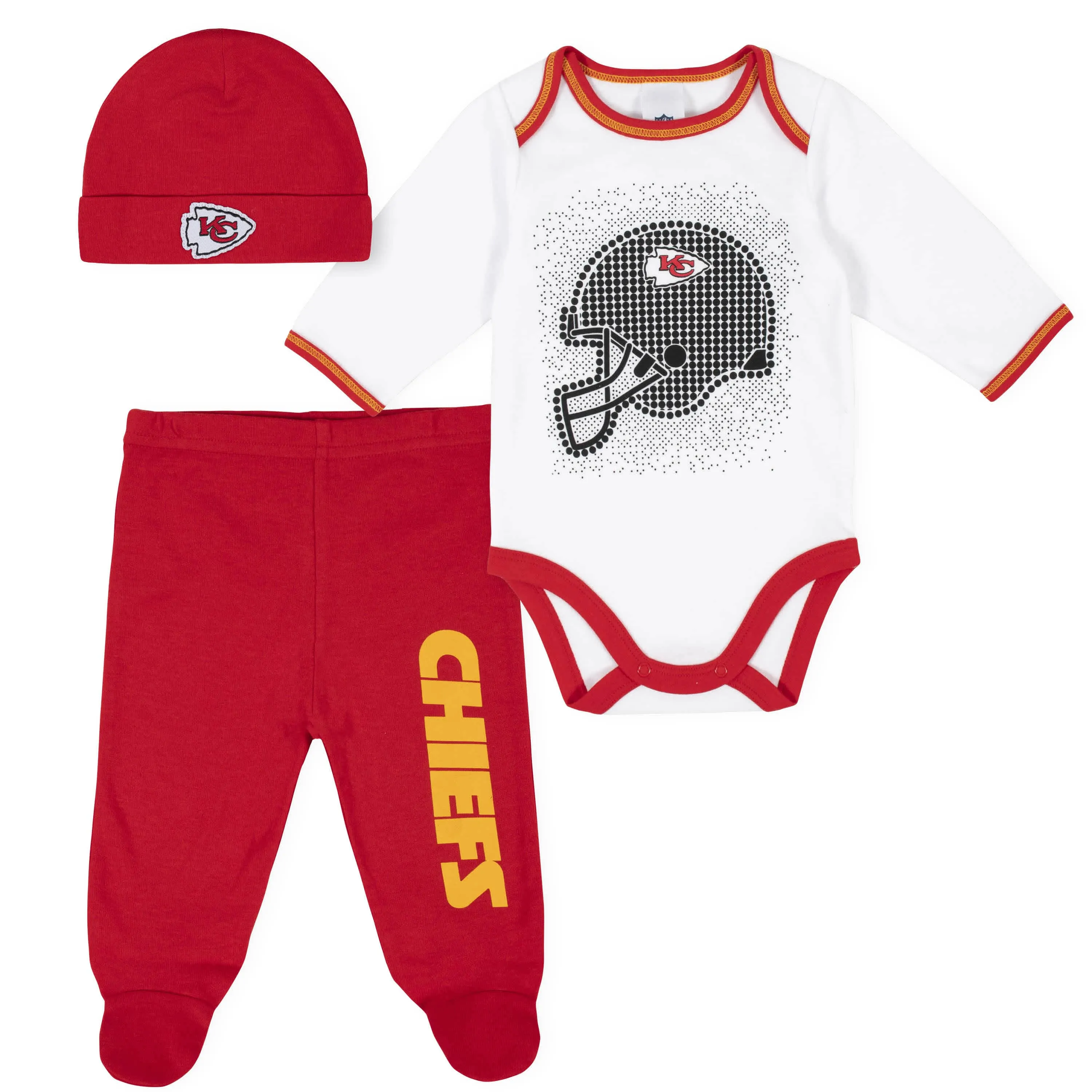 3-Piece Baby Boys Kansas City Chiefs Bodysuit, Footed Pant, and Cap Set