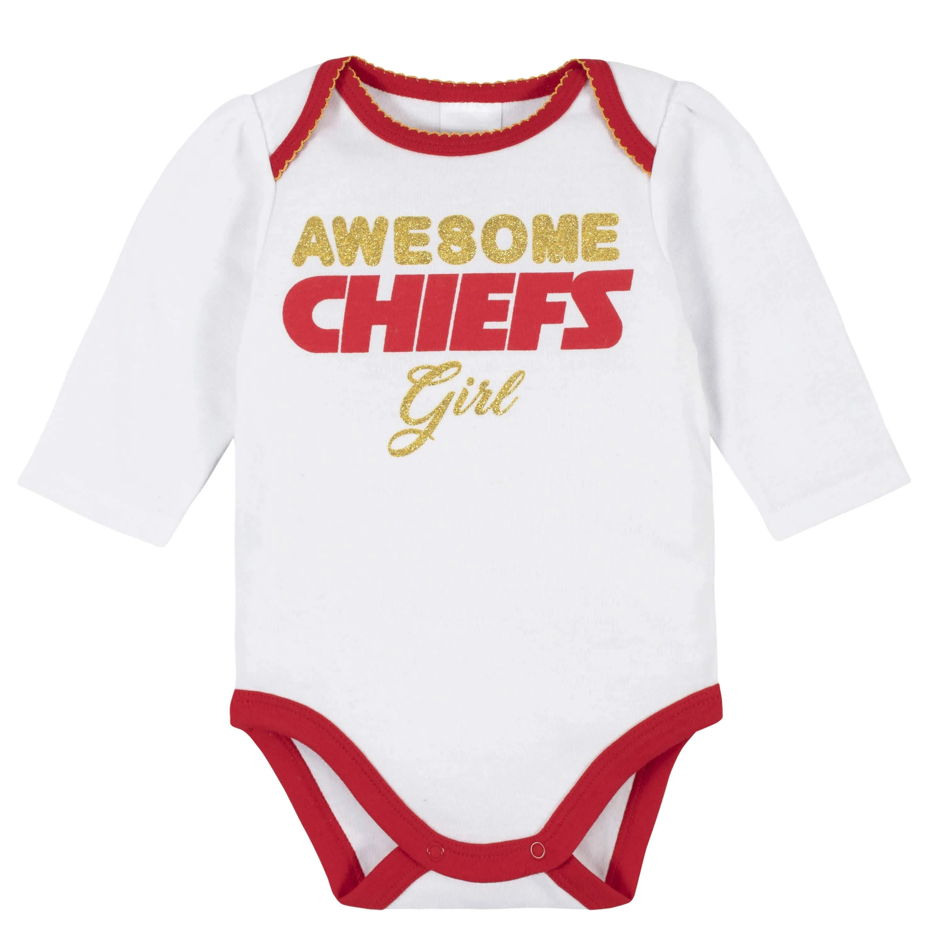 3-Piece Baby Girls Kansas City Chiefs Bodysuit, Footed Pant, and Cap Set