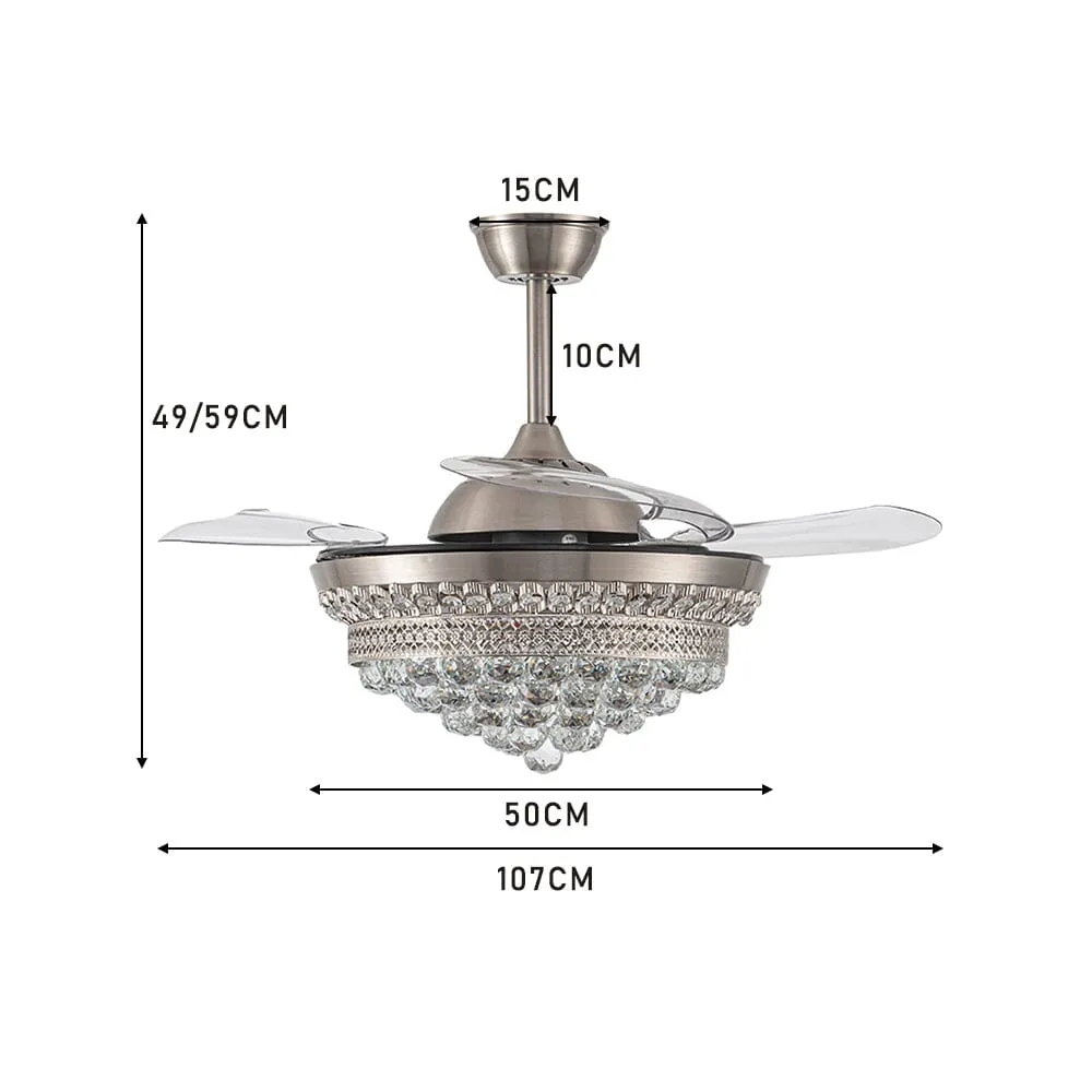 42 Inch Ceiling Fan with LED Light Crystal Chandelier Dimmable