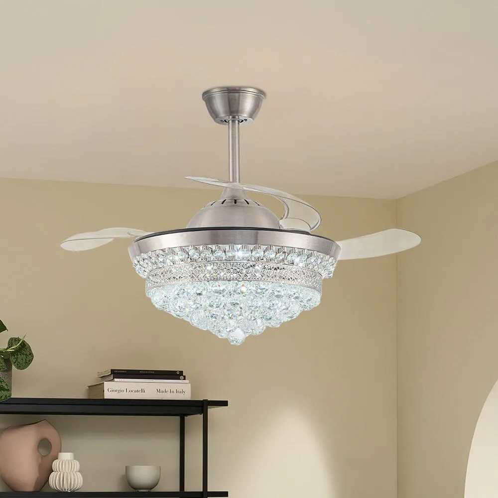 42 Inch Ceiling Fan with LED Light Crystal Chandelier Dimmable