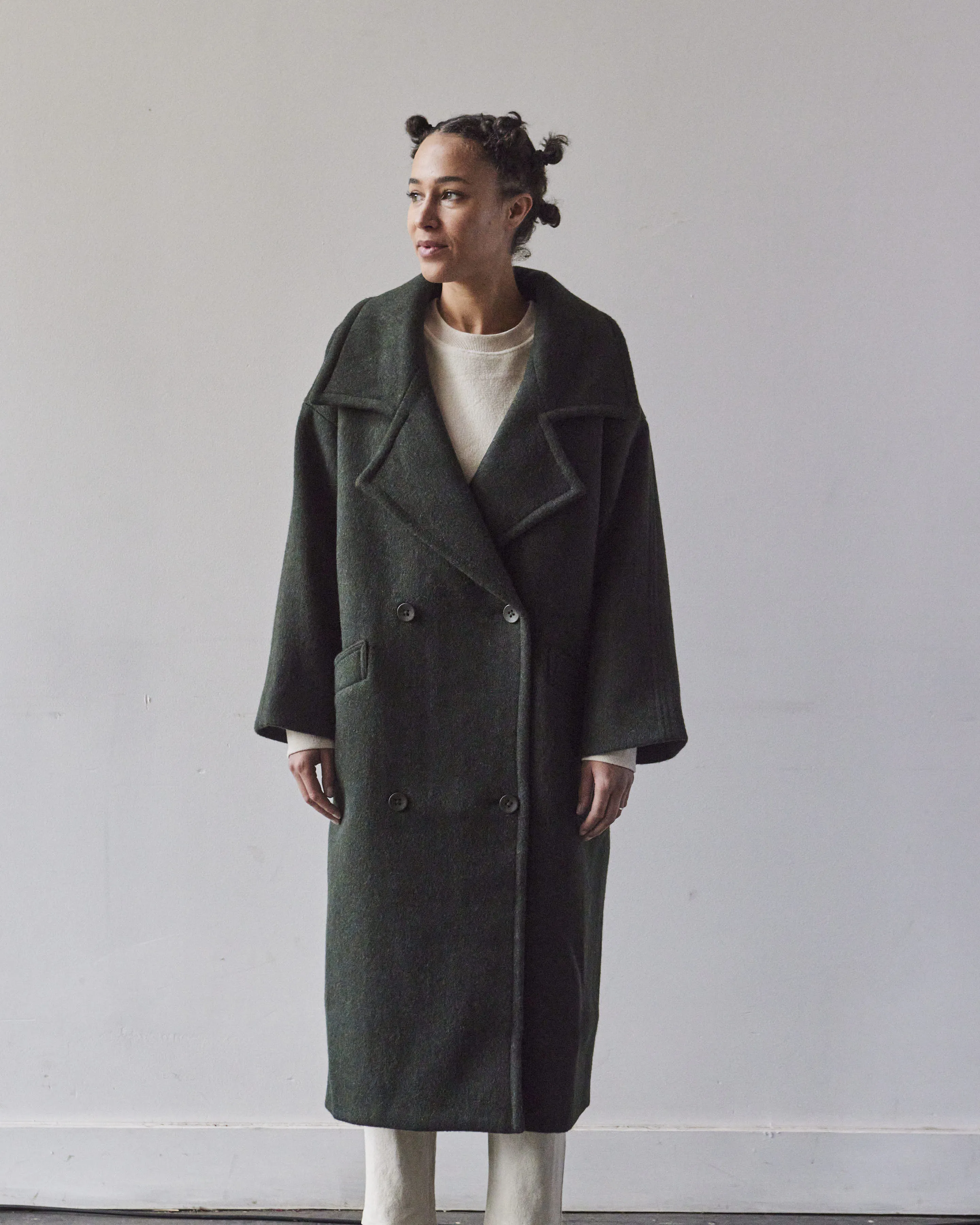 7115 Oversized Wool Coat, Dark Moss