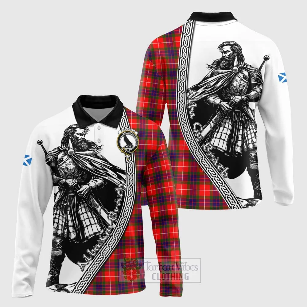 Abernethy Tartan Clan Crest Long Sleeve Polo Shirt with Highlander Warrior Celtic Style