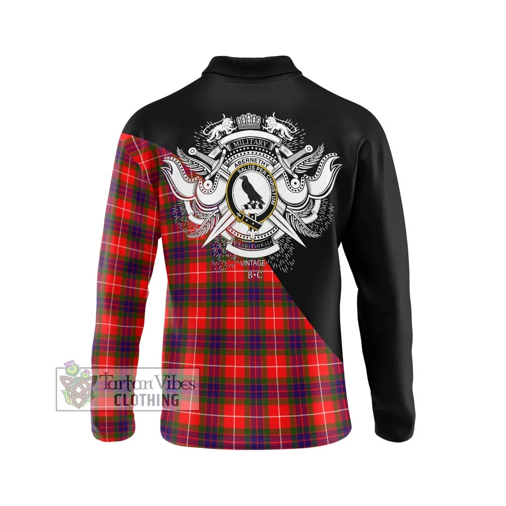 Abernethy Tartan Long Sleeve Polo Shirt with Family Crest and Military Logo Style