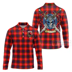 Abernethy Tartan Long Sleeve Polo Shirt with Family Crest Celtic Skull Style