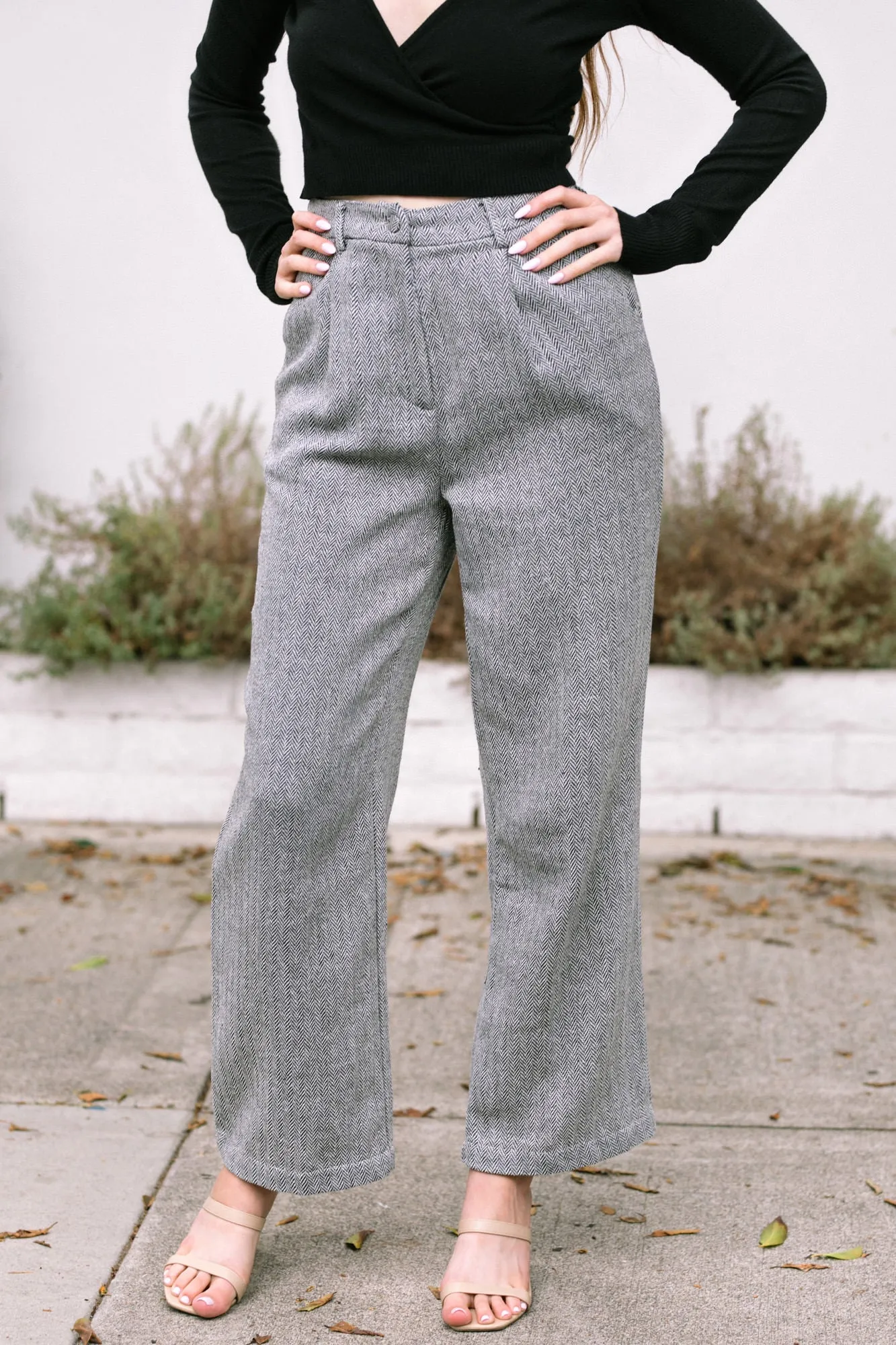 Abigail Herringbone Woven Trousers