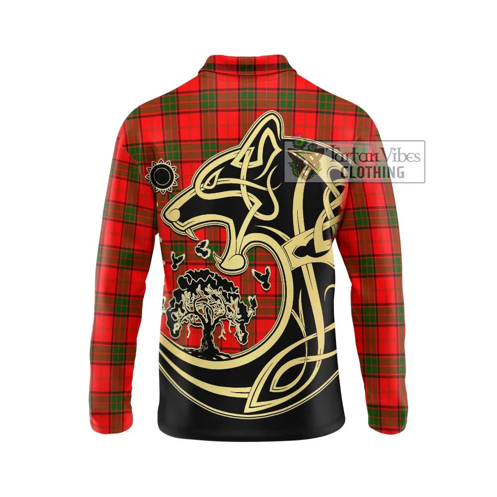 Adair Tartan Long Sleeve Polo Shirt with Family Crest Celtic Wolf Style