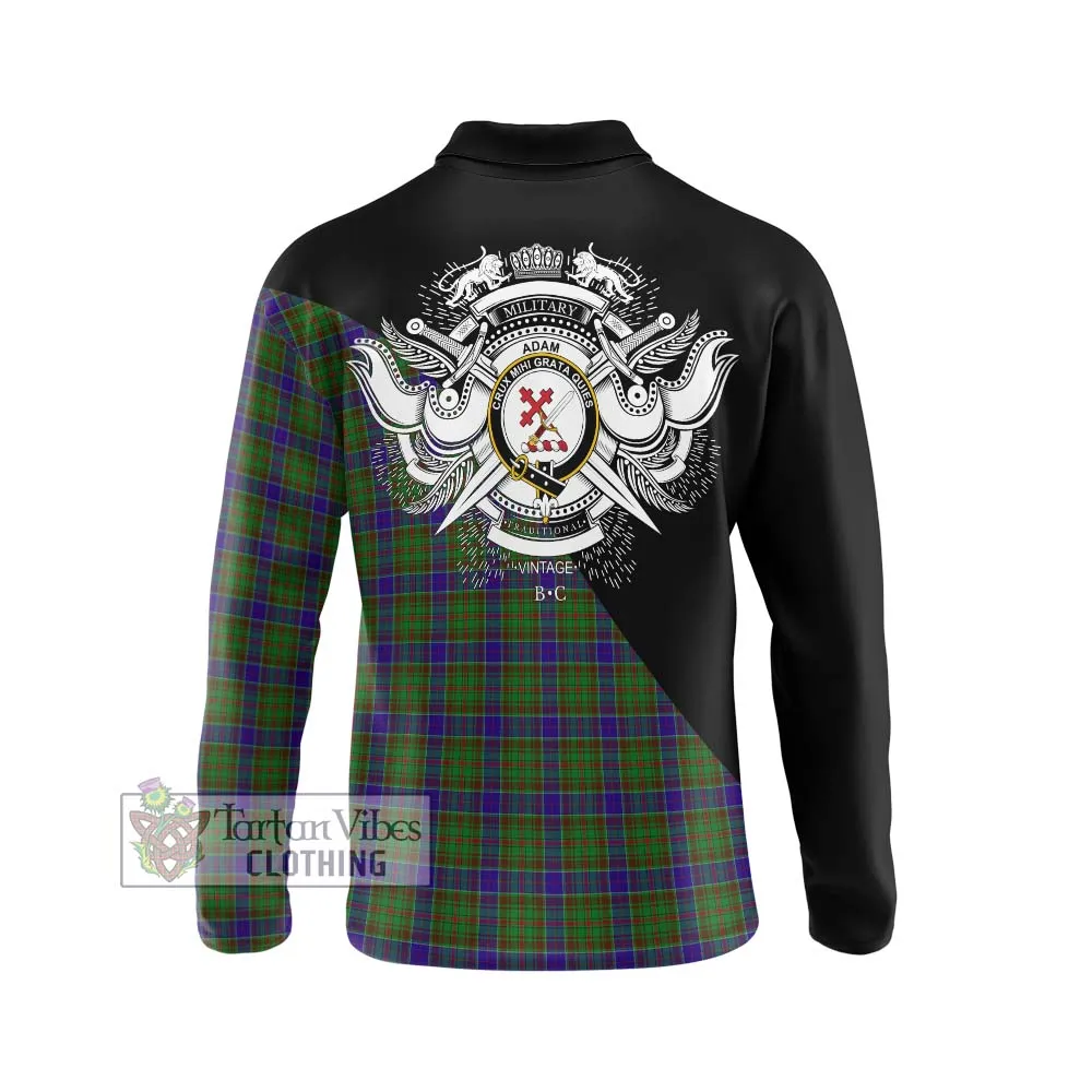 Adam Tartan Long Sleeve Polo Shirt with Family Crest and Military Logo Style