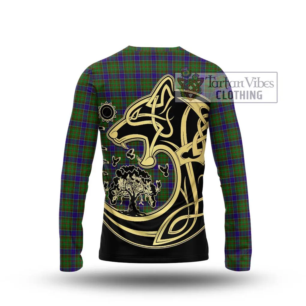 Adam Tartan Long Sleeve T-Shirt with Family Crest Celtic Wolf Style