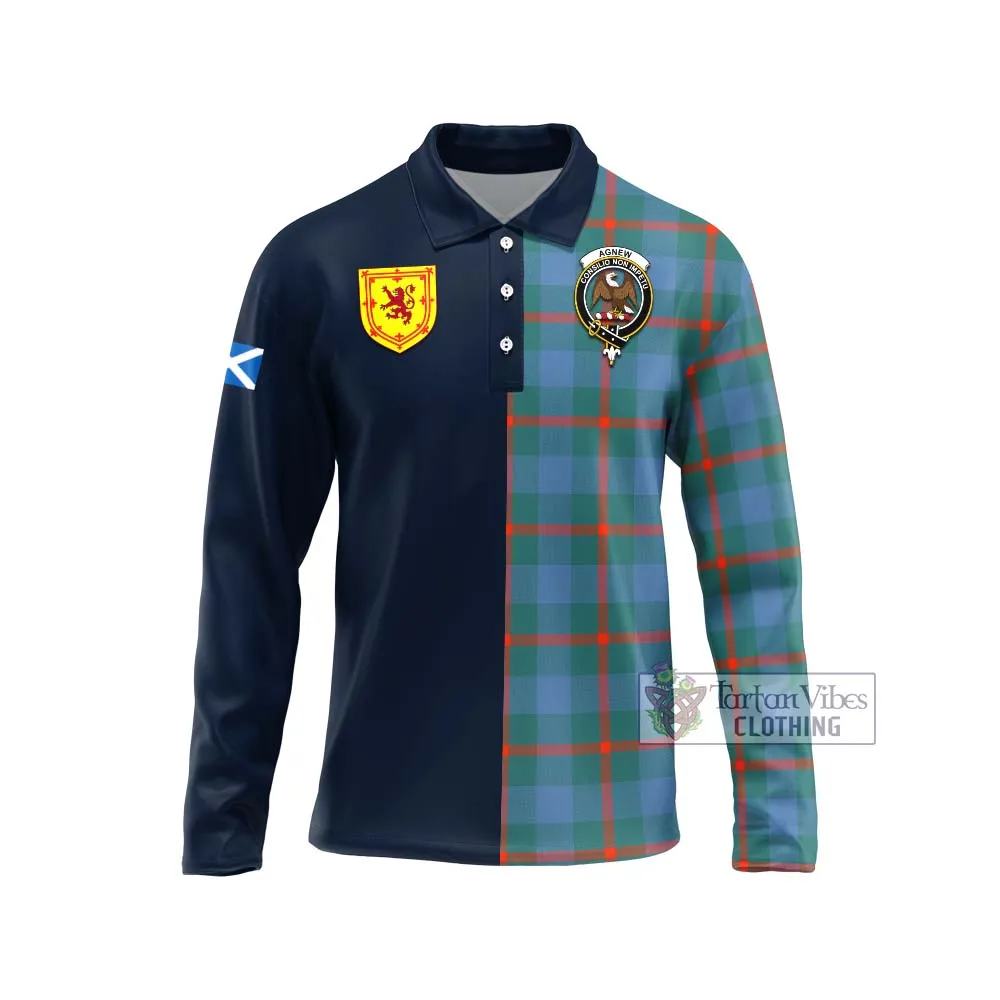 Agnew Ancient Tartan Long Sleeve Polo Shirt Alba with Scottish Lion Royal Arm Half Style