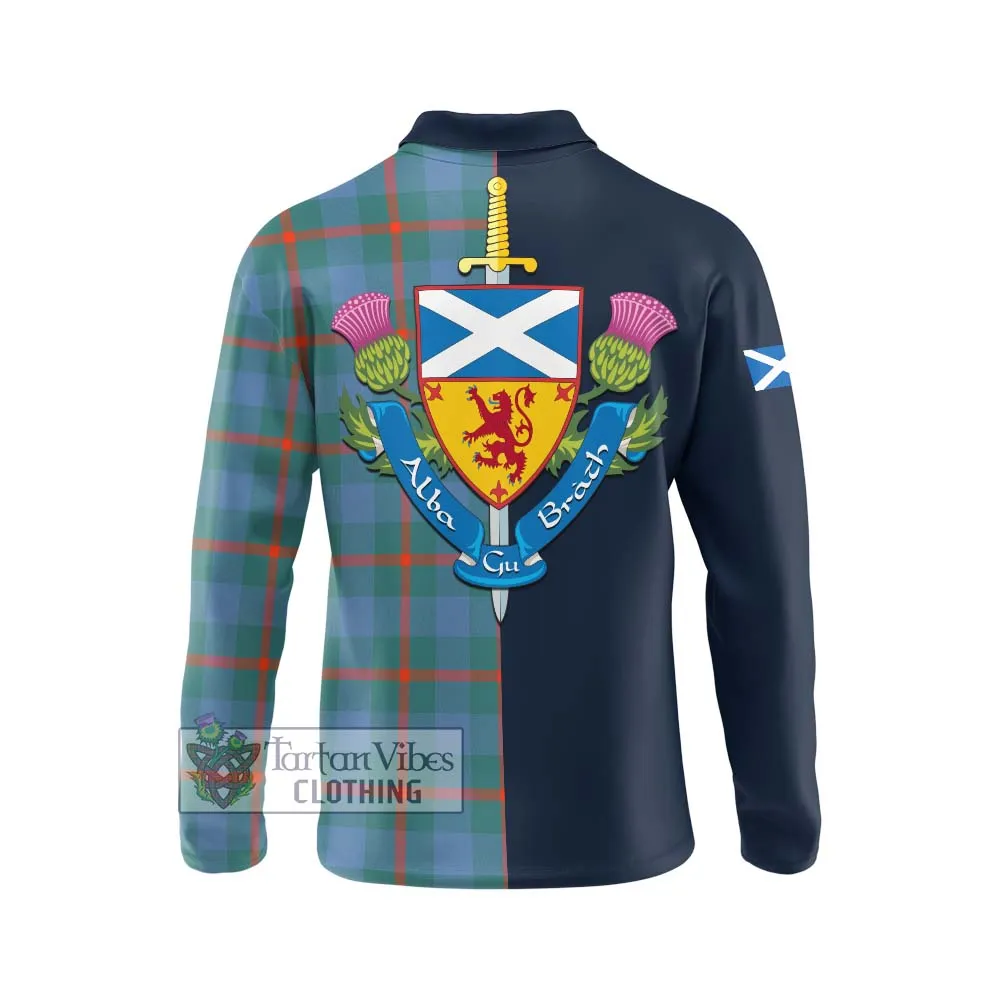 Agnew Ancient Tartan Long Sleeve Polo Shirt Alba with Scottish Lion Royal Arm Half Style