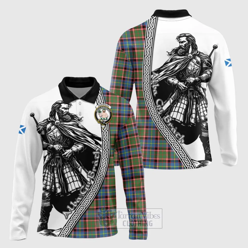 Aikenhead Tartan Clan Crest Long Sleeve Polo Shirt with Highlander Warrior Celtic Style