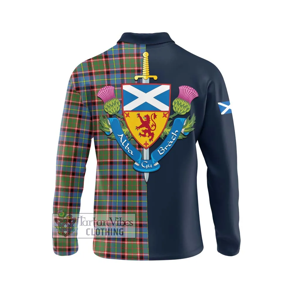 Aikenhead Tartan Long Sleeve Polo Shirt Alba with Scottish Lion Royal Arm Half Style