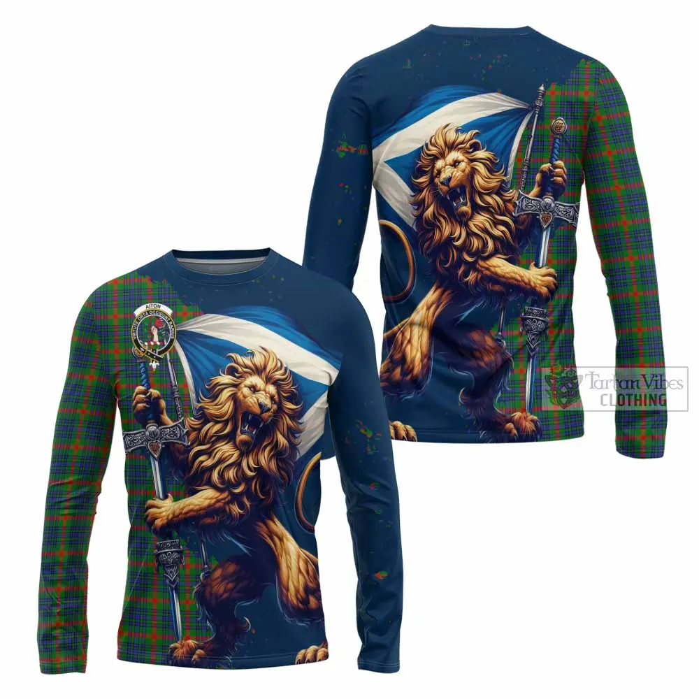 Aiton Tartan Family Crest Long Sleeve T-Shirt with Scottish Majestic Lion