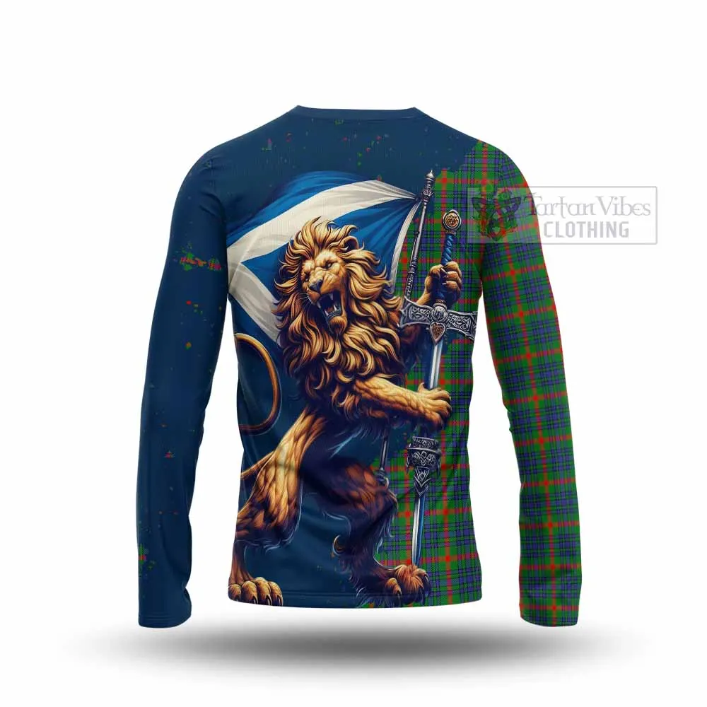 Aiton Tartan Family Crest Long Sleeve T-Shirt with Scottish Majestic Lion