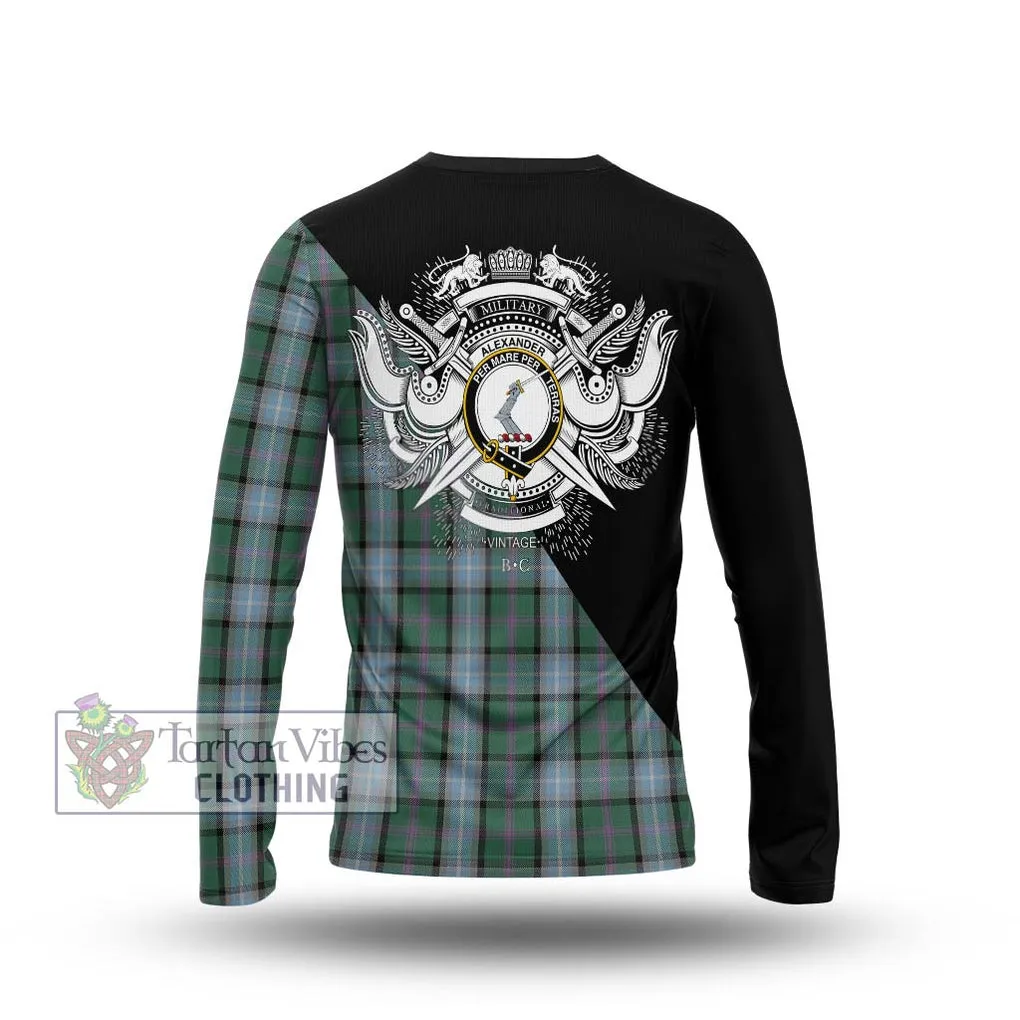 Alexander of Menstry Hunting Tartan Long Sleeve T-Shirt with Family Crest and Military Logo Style