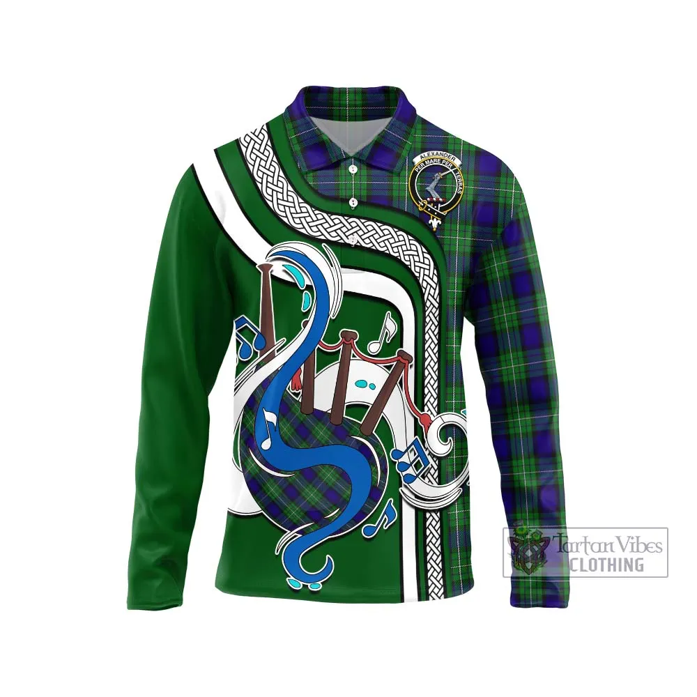 Alexander Tartan Long Sleeve Polo Shirt with Epic Bagpipe Style