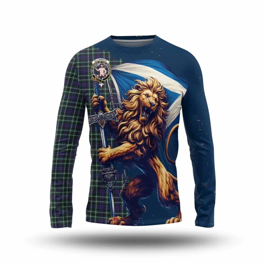 Allardice Tartan Family Crest Long Sleeve T-Shirt with Scottish Majestic Lion