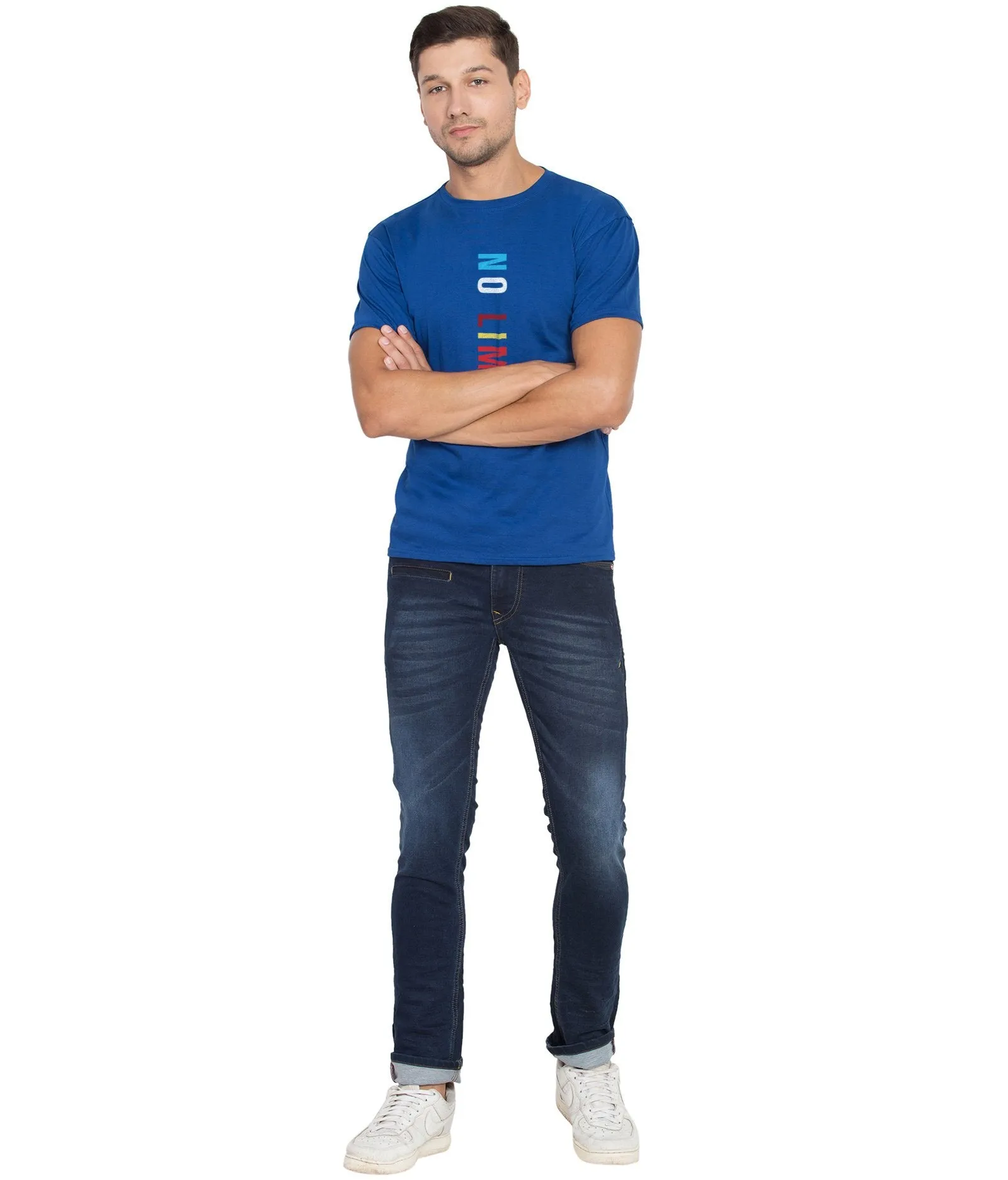 American-Elm Men's Round Neck Slim Fit Half Sleeves Royal Blue Stylish Cotton Printed T-Shirt