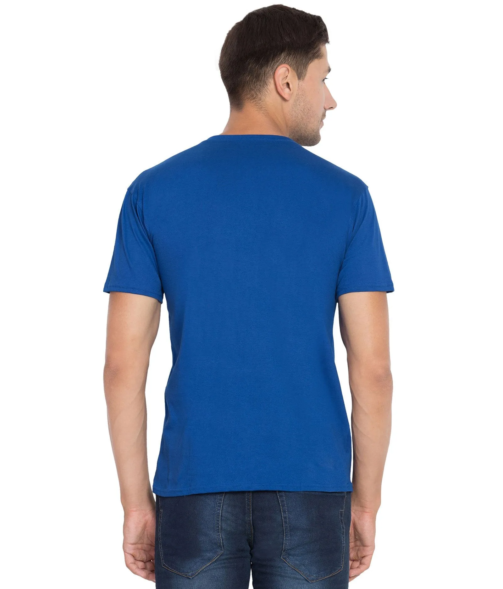 American-Elm Men's Round Neck Slim Fit Half Sleeves Royal Blue Stylish Cotton Printed T-Shirt