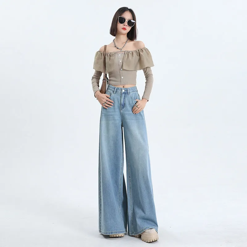 American Retro Women's High Waist Loose Wide Legs Jeans