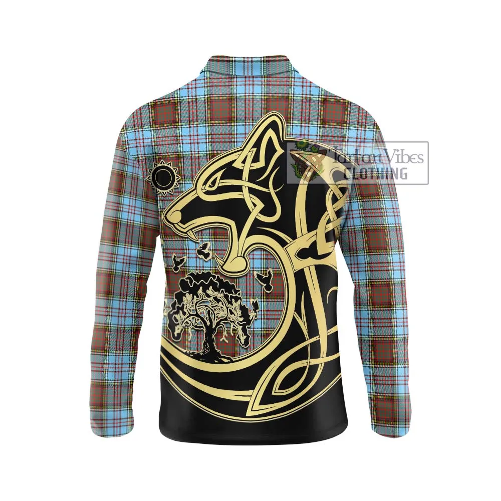 Anderson Ancient Tartan Long Sleeve Polo Shirt with Family Crest Celtic Wolf Style