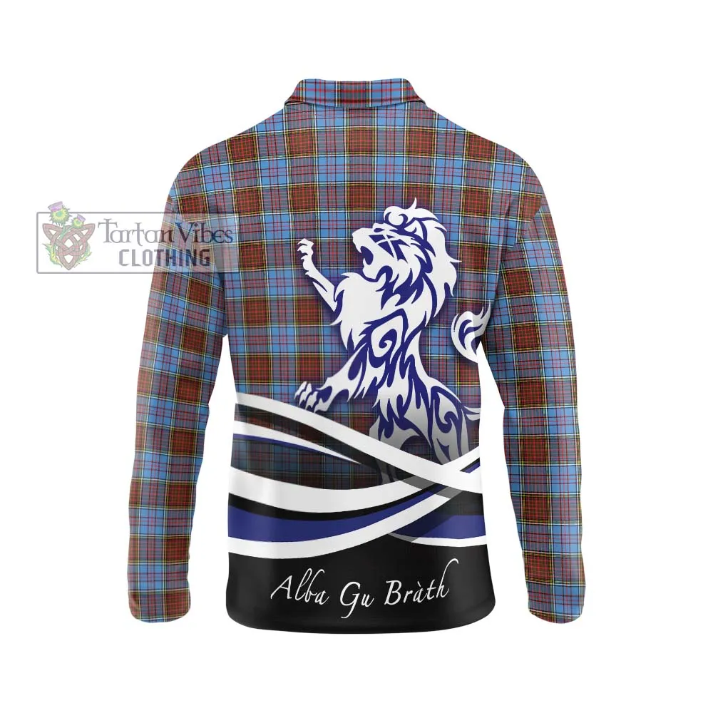 Anderson Modern Tartan Long Sleeve Polo Shirt with Alba Gu Brath Regal Lion Emblem