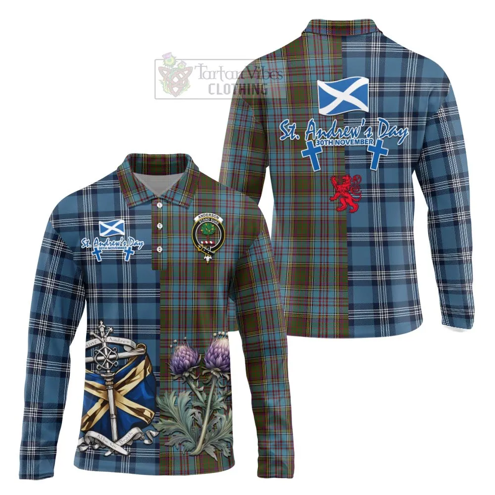 Anderson Tartan Long Sleeve Polo Shirt Happy St. Andrew's Day Half Tartan Style