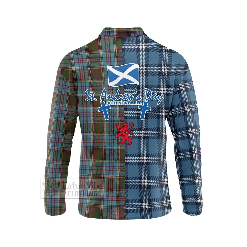 Anderson Tartan Long Sleeve Polo Shirt Happy St. Andrew's Day Half Tartan Style