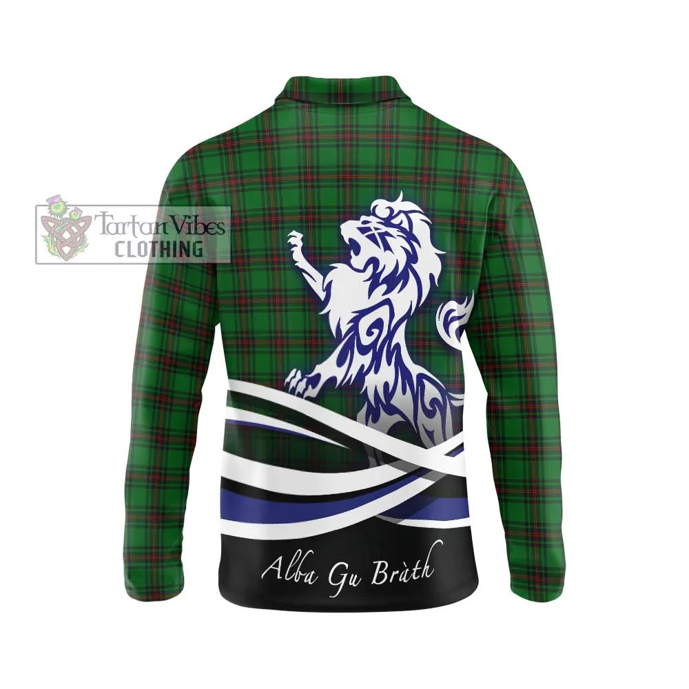 Anstruther Tartan Long Sleeve Polo Shirt with Alba Gu Brath Regal Lion Emblem