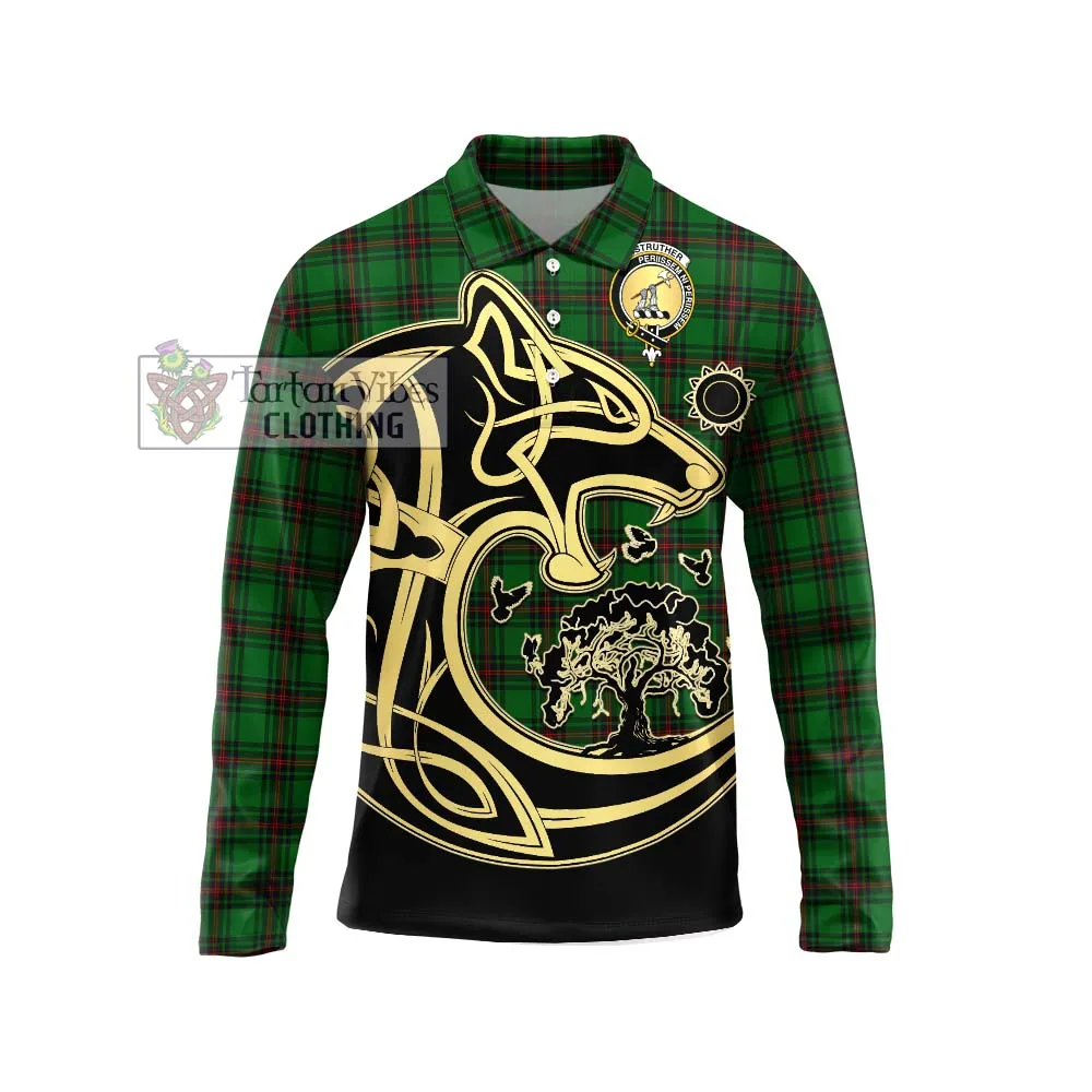 Anstruther Tartan Long Sleeve Polo Shirt with Family Crest Celtic Wolf Style