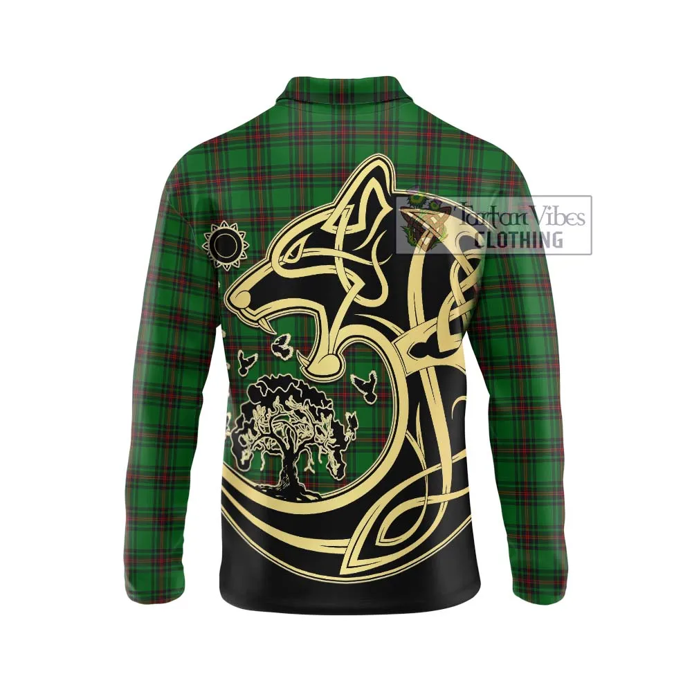 Anstruther Tartan Long Sleeve Polo Shirt with Family Crest Celtic Wolf Style