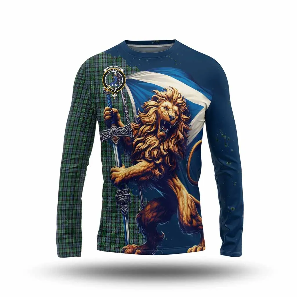 Arbuthnot Tartan Family Crest Long Sleeve T-Shirt with Scottish Majestic Lion