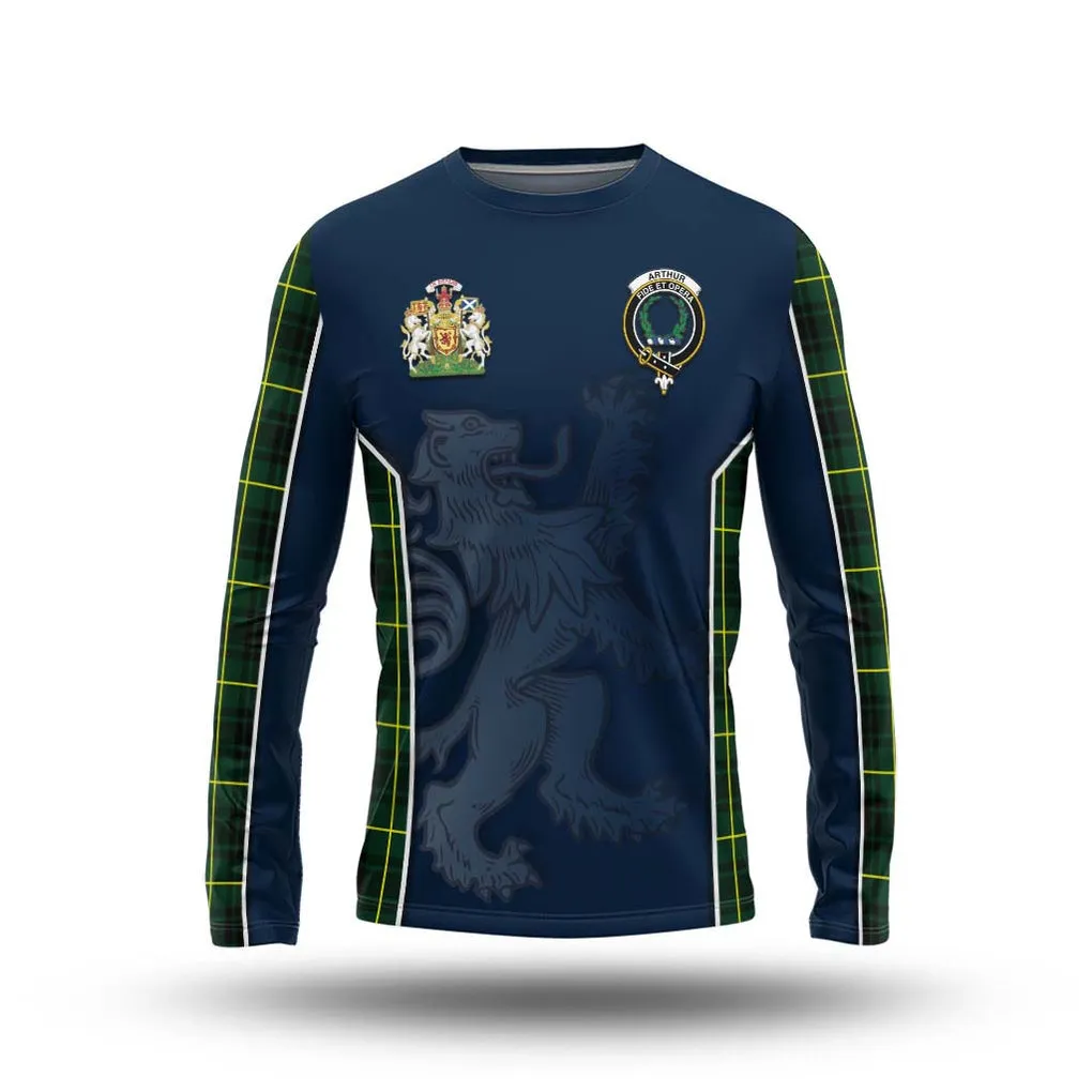 Arthur Modern Tartan Long Sleeve T-Shirt with Family Crest and Lion Rampant Vibes Sport Style